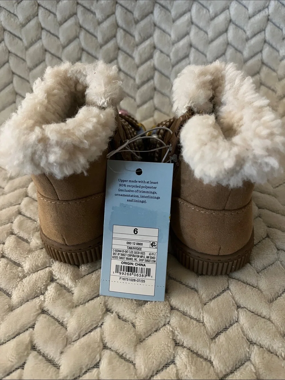 Cat & Jack Brown Faux-Shearling Kids Boots with Colorful Bead Charms